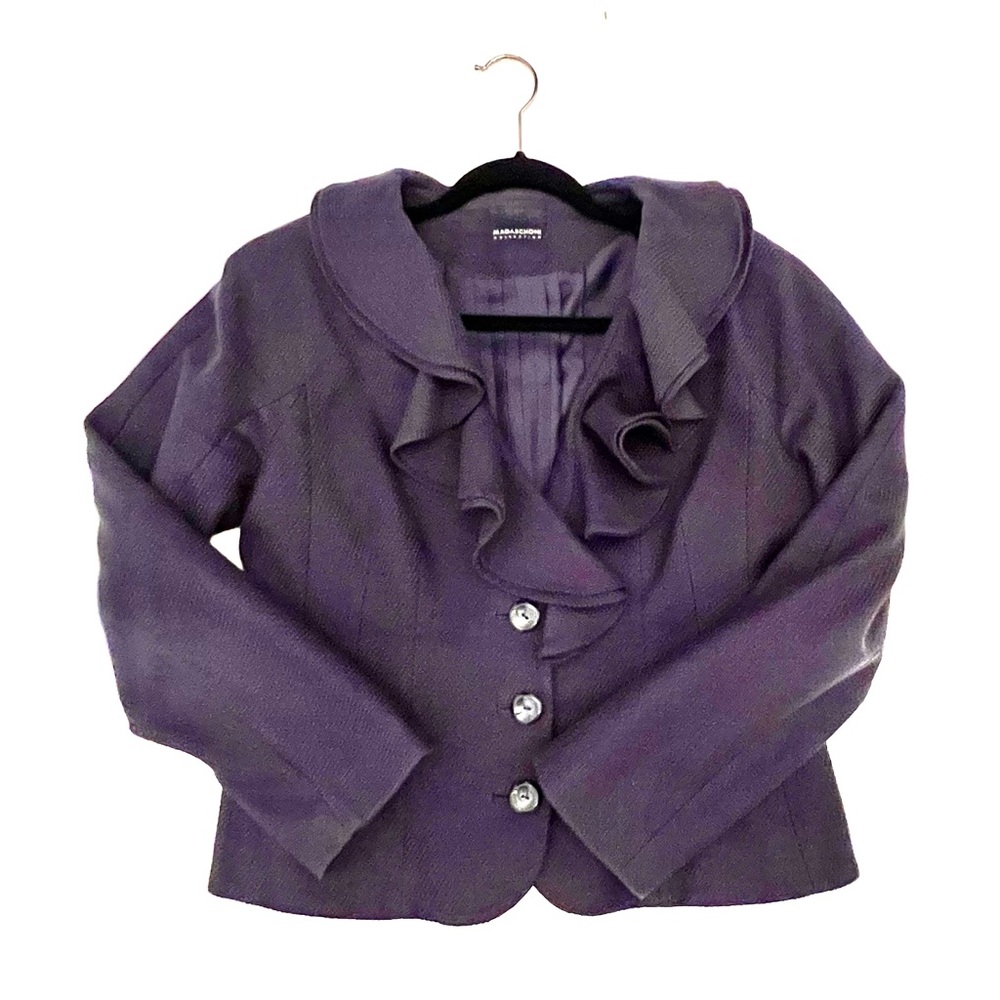 Magaschoni Navy Ruffle Blazer
